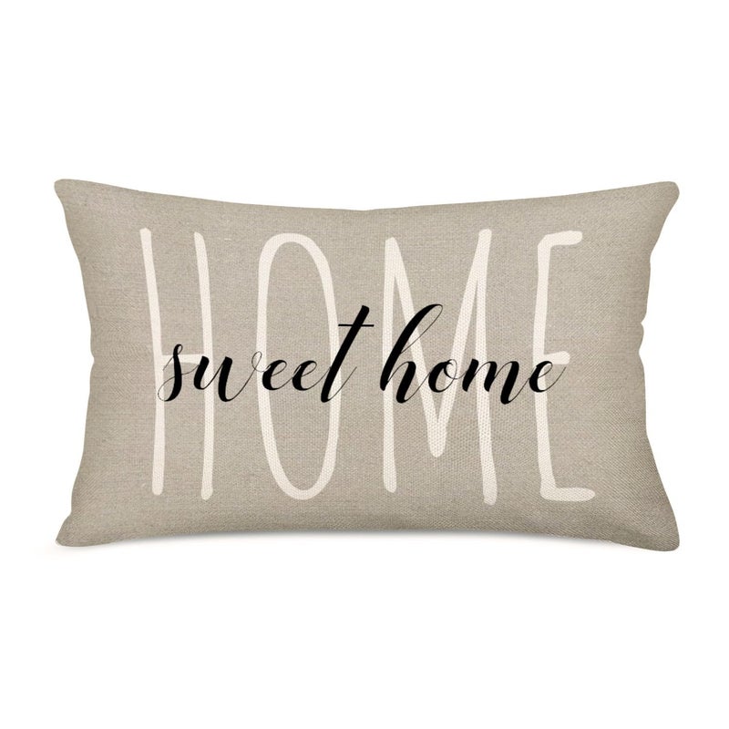 Fukeen Home Sweet Home Quotes Throw Pillow Covers Cotton Linen Waist Lumbar Personalized Throw Pillow Cases Blessing Family Housewarming Gifts Office Bay Window Decorative Rectangular 12x20 Inch - Image 1